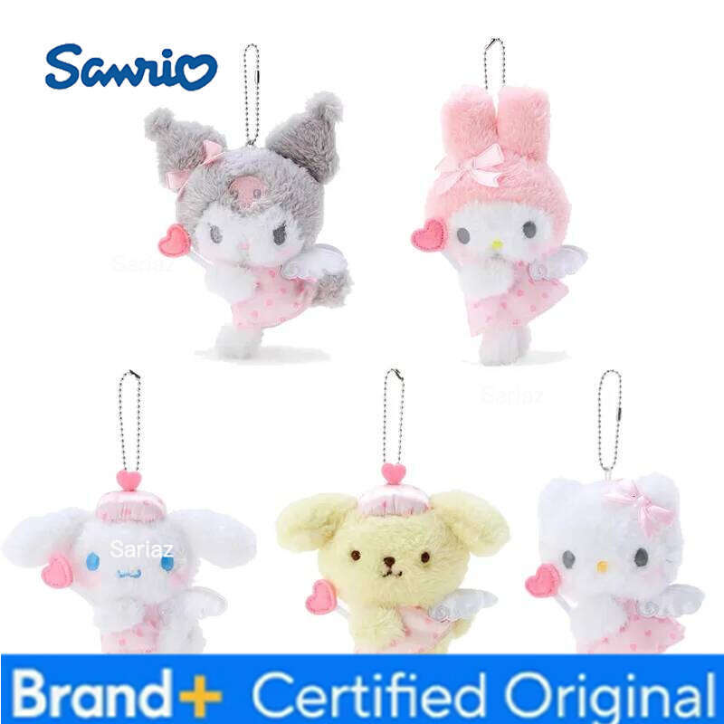 Sanrio Angel Melody Kuromi Purin Cinnamoroll Pendant Cartoon Stuffed Keyrings Girls Bag Bakcpack Cars Plush Keychains H260121