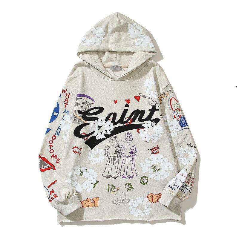 American High Street Saint Michael New Cursive Letter Graffiti Distressed Hoodie Couple Trend