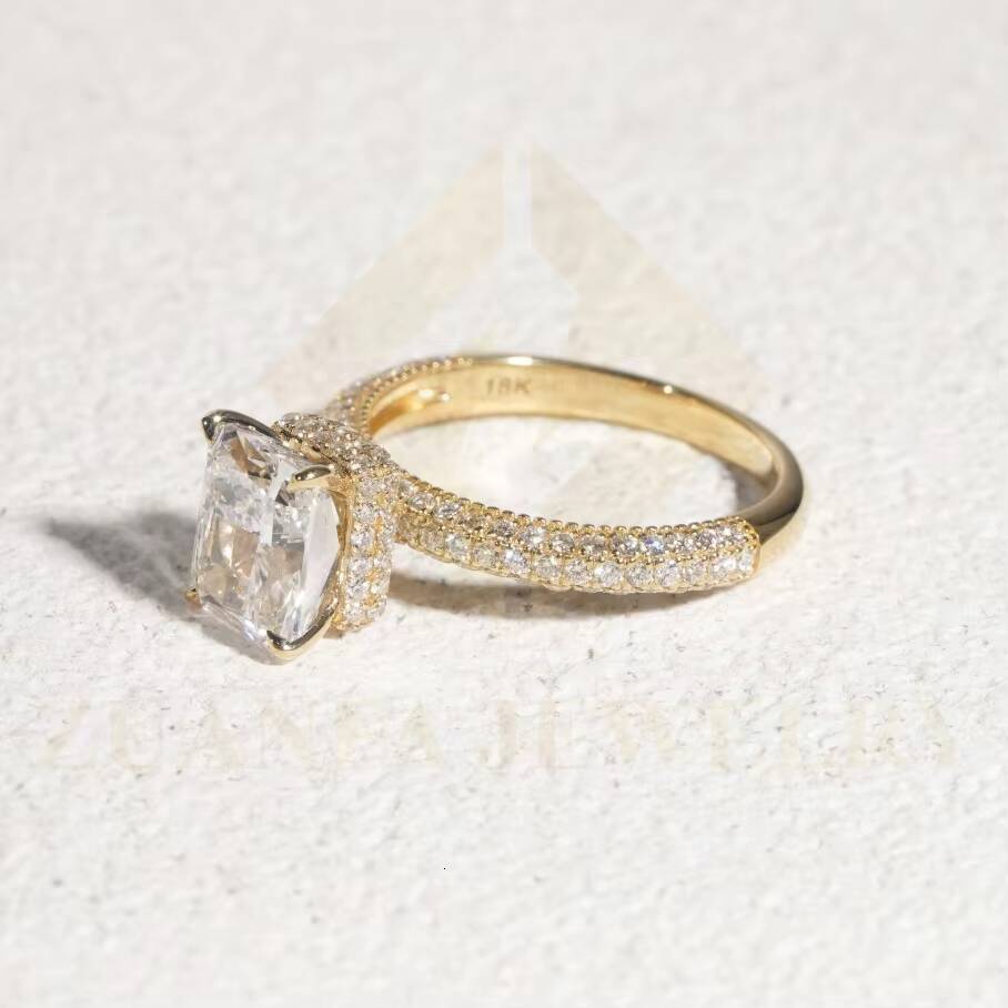 Radiant Cut D VS1 Lab Grown Diamonds Rings 18K Solid Gold Engagement Lab Diamonds Rings for Women