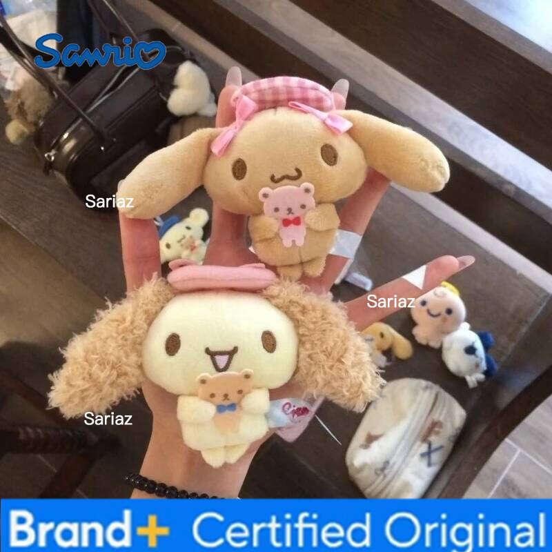 Sanrio kawaii Dog Plush Toys Keychain Holding Bear Cinnamoroll Stuffe Fluffy Doll Black Brown Mocha Cinnamon Key ring H260121