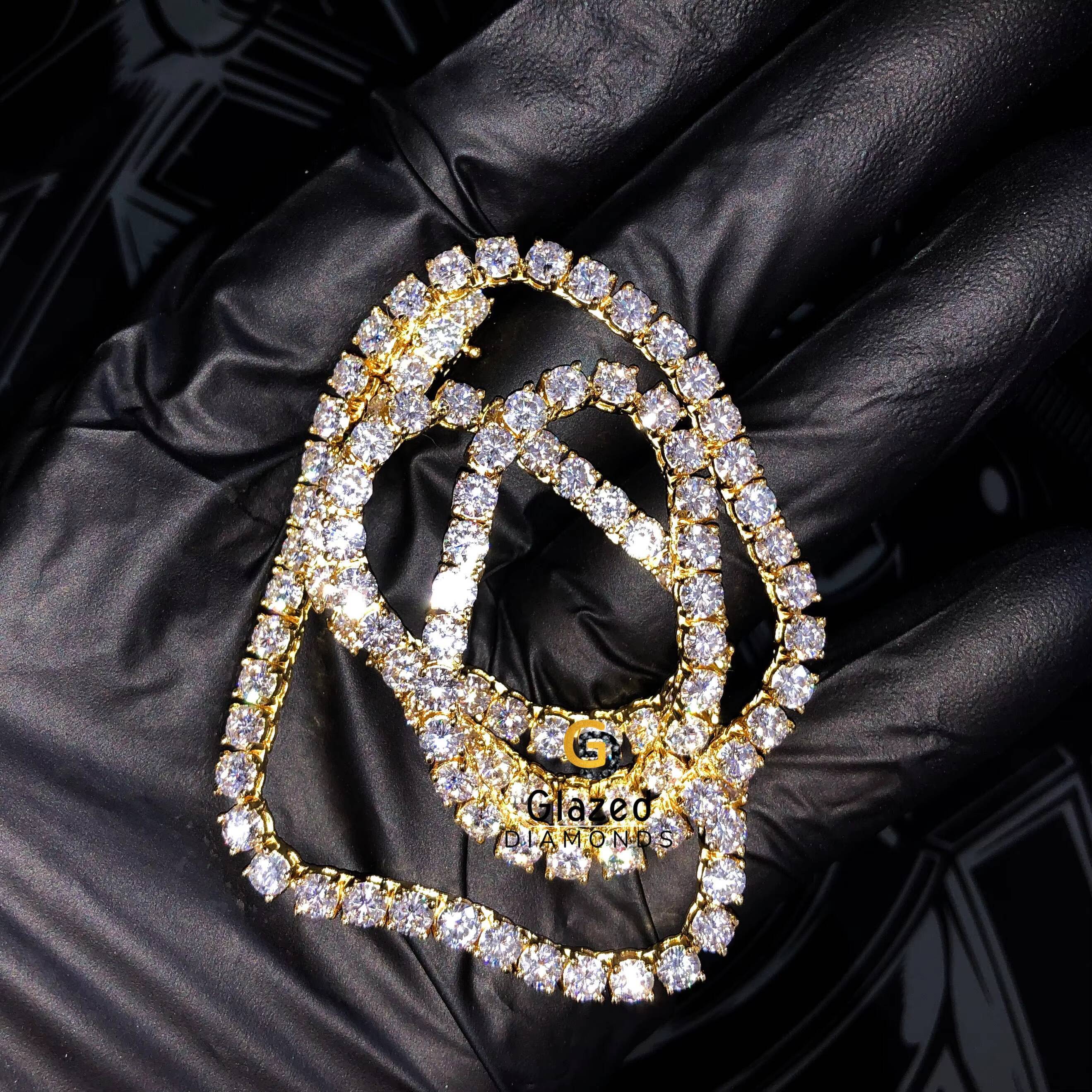 90 CT Round Brilliant Cut Lab Grown Diamonds Fine Tennis Chain For Men 925 Sterling Silver With VVS Pass Diamond Clarity 18 Inch
