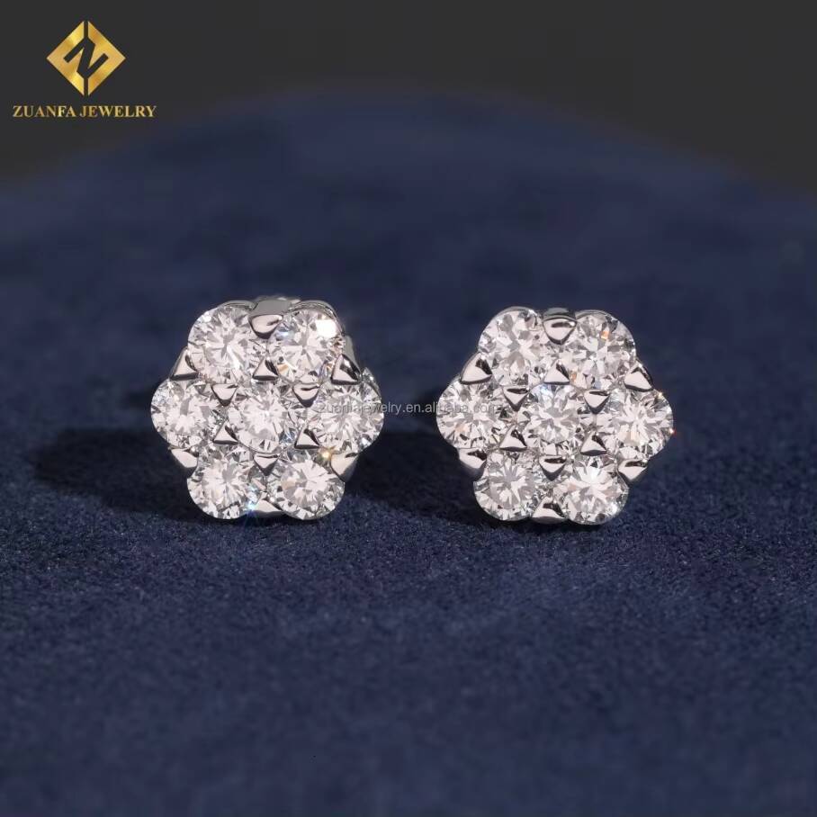 IGI Certificate 95mm Iced Out 925 Sterling Silver Lab Grown Diamond HPHT Honey Comb Setting Round Stud Earrings Screw Back Man
