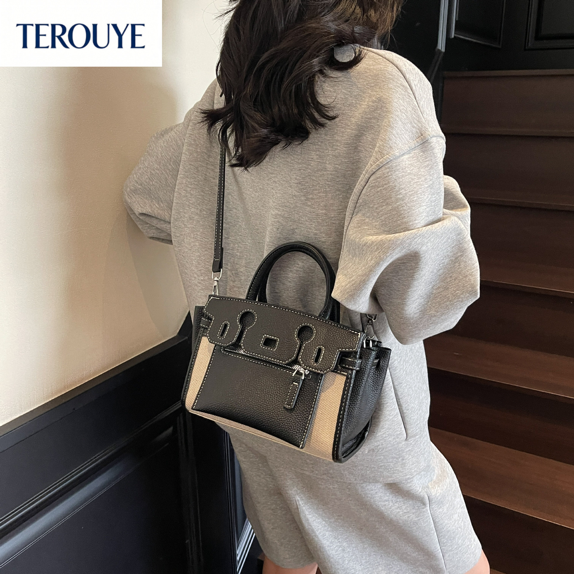 TEROUYE Fashionable and minimalist color blocked women s handbag for autumn and winter retro style large capacity armpit bag with texture and luxuriou