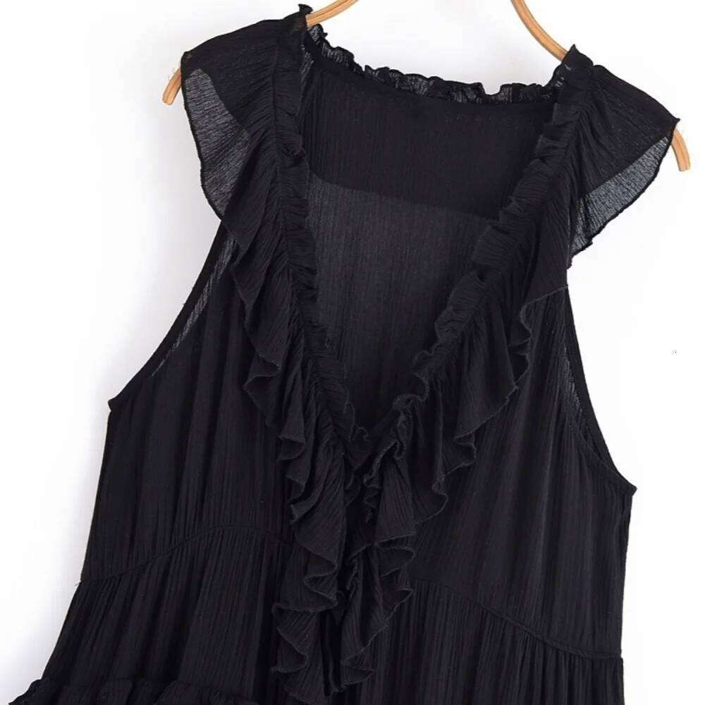 2025 Summer New Arrivals Women's Retro Casual French Ruffle Sleeveless V-Neck Cake Skirt Fashion Mini Dress