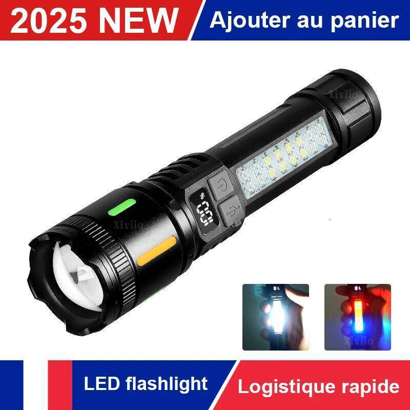 Most Powerful LED with Side Light Type-C Rechargeable Handheld Flashlight Portable Emergency Lighting Outdoor Camping Z260121