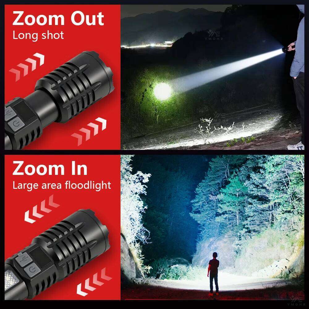 High Power LED Powerful USB C Rechargeable COB Flashlight With Side Light Torch For Outdoor Waterproof Camping Hiking Z260121