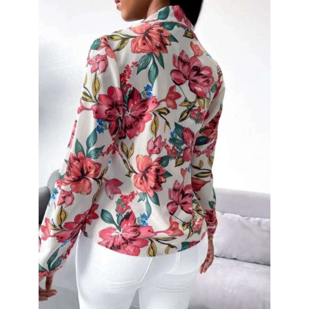 Work Clothes Floral Print Bow Tie Shirt Fashion Office Dress up Women's Business Casual Clothing