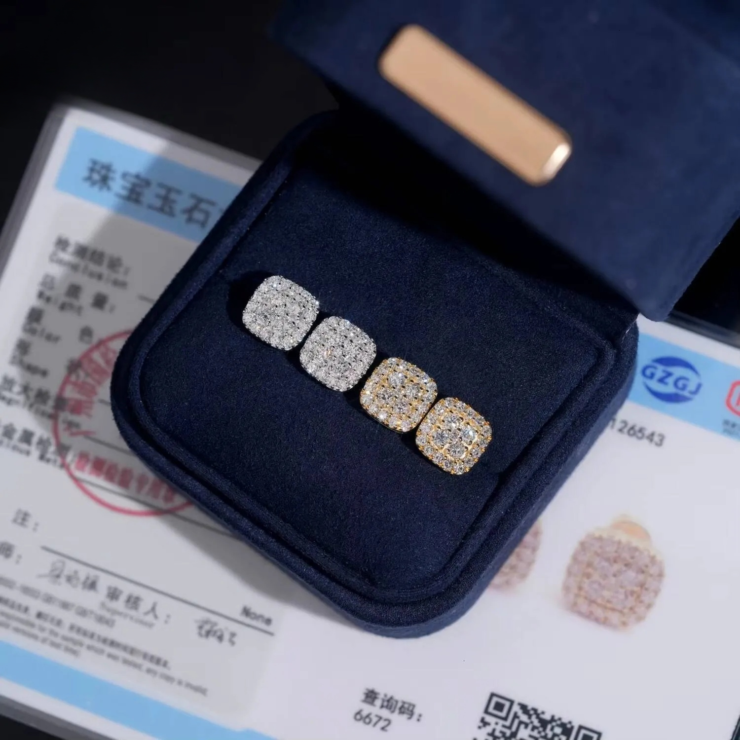 Luxury Jewelry Lab-Grown Diamond Igi Certified 925 Sterling Silver Screwback Square Earrings Stud Iced Out Hip Hop Men