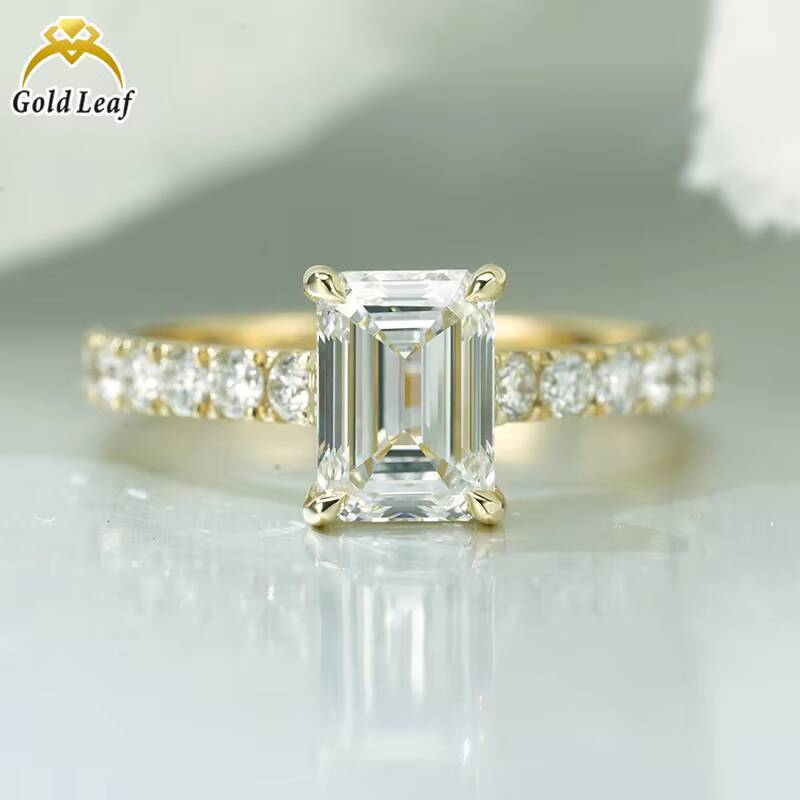 Goldleaf Jewelry 4 Ct Lab Grown Emerald Cut Engagement Ring Custom 10k 14K 18K Gold IGI Report VVS/DEF/CVD Grown Diamond Ring