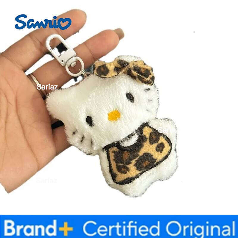 Sanrio 8cm/3.15in Hello Kitty Plush Anime Keychains Pendant Peripherals Leopard Print Stitch Items Decorative Dolls Gift For Girlfriend H260121