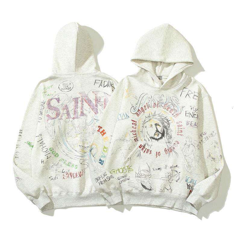American High Street Saint Michael New Cursive Letter Graffiti Distressed Hoodie Couple Trend