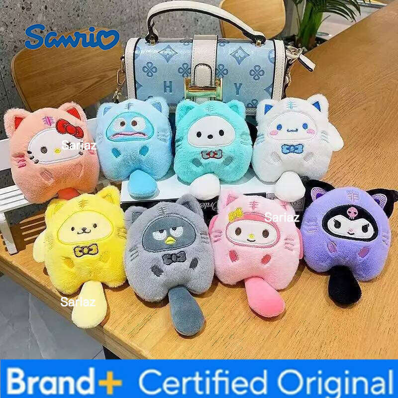 Sanrio Kawaii Cat Fish Keychain Round And Rolling Diagonal Bag Keychan Ornaments Pendant Decortoy Christmas Gift Anime Plush Toy H260121