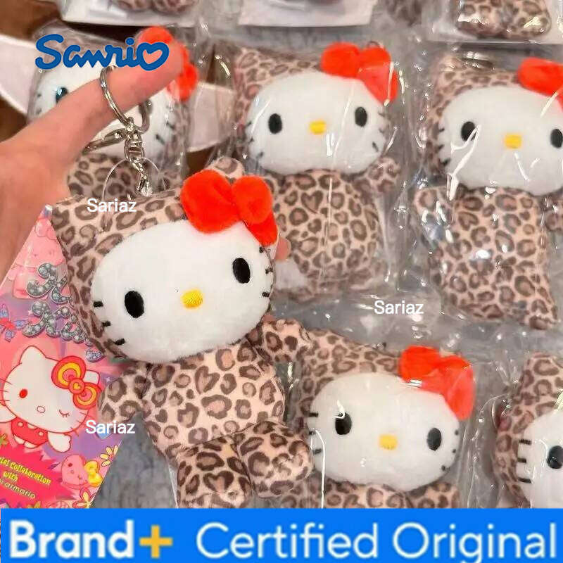 Sanrio Cartoon JK Uniform Hello Kitty Y2K Gal Black Skin pink Leopard plush Doll Backpack Keychain Stuffed KT cat toys Pendant H260121