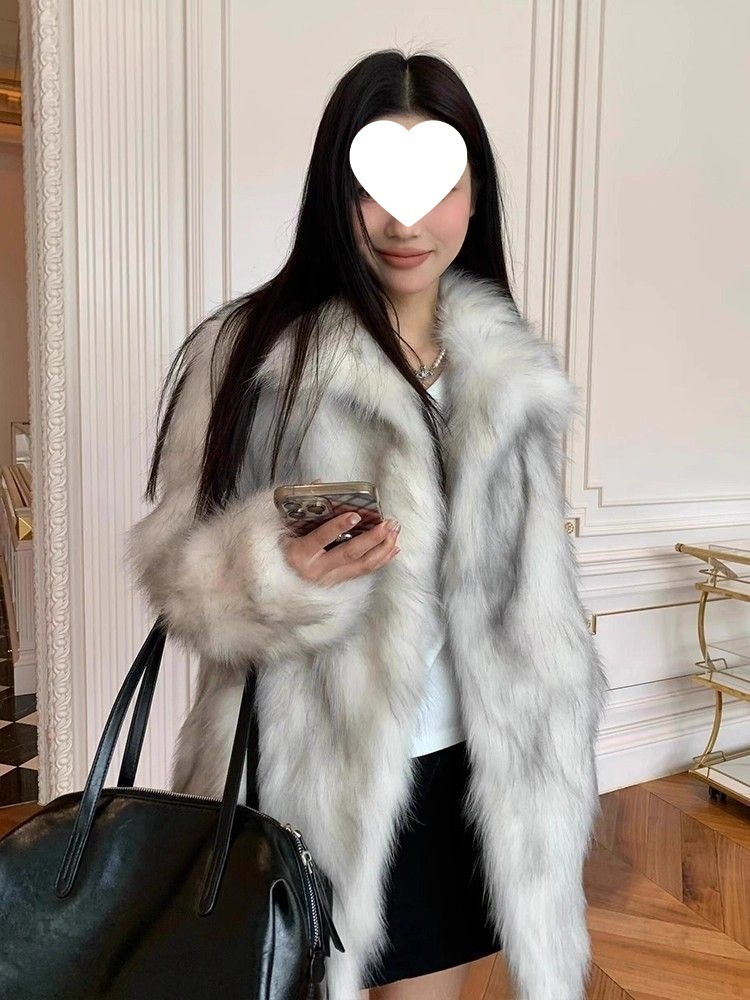 Faux Fur Coat Women 2025 Winter Warm Fluffy Jacket Long Sleeve High Street Chic Female Overcoat Fashion Gradient Outwear 250918