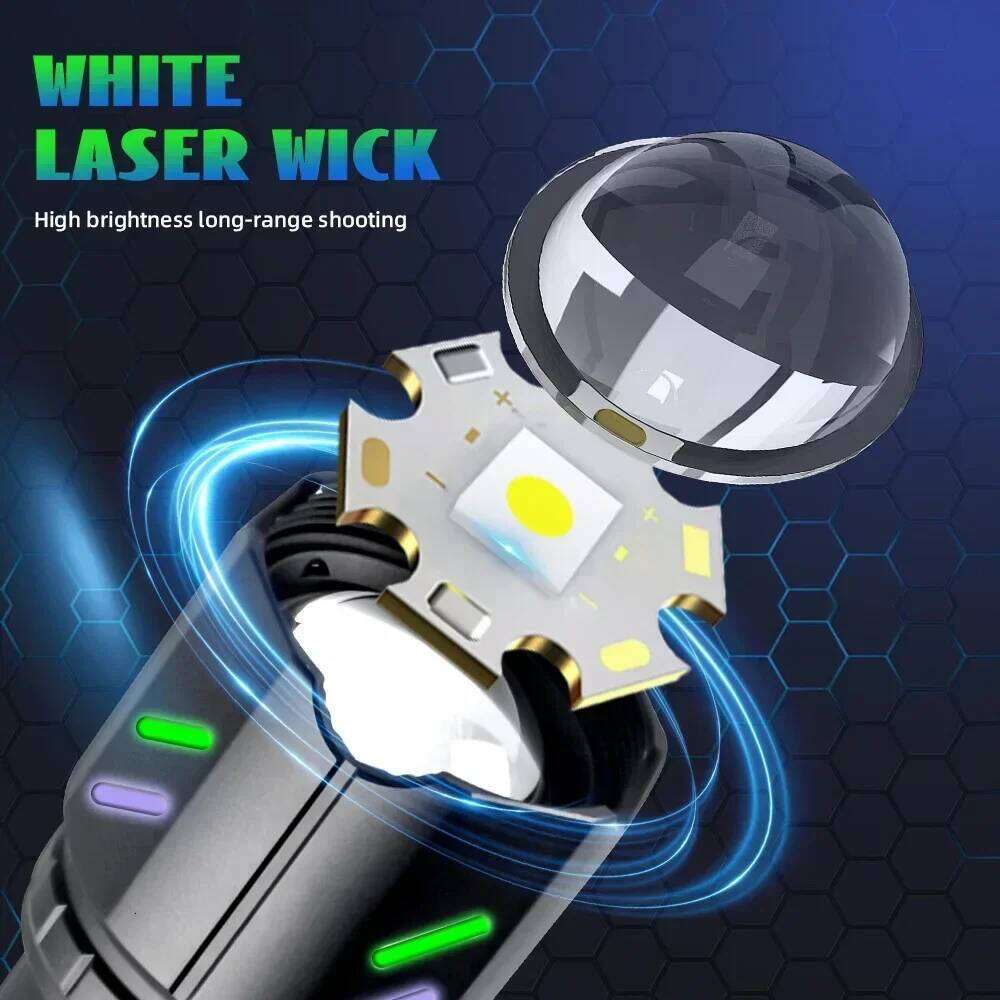 Bright LED White Laser Flashlight By 26650 Battery Zoom Tactical Torch with Ignition Lens for Outdoor Camping Emergency Lantern Z260121