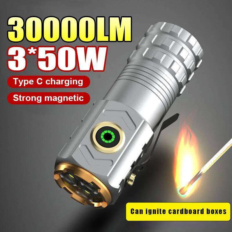 Portable Light Flashlight Strong Magnetic Mini Multi-functional Rechargeable Super Bright 3*50W LED Emergency Torch Z260121