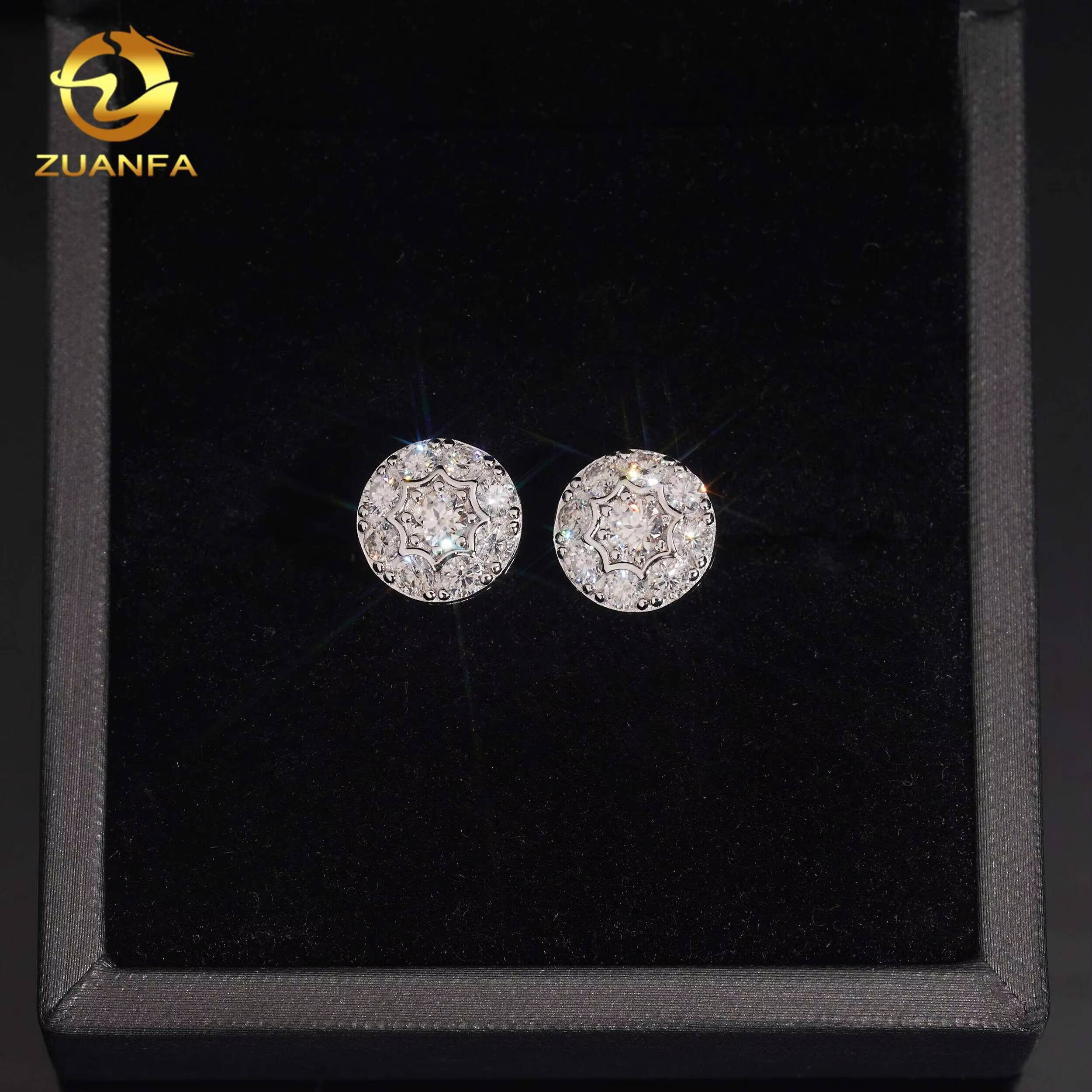 Fine Jewelry Round 10mm Screw Back Earring Gold Plated 925 Silver Pass Diamond Test Moissanite Iced Out Hip Hop Stud Earring