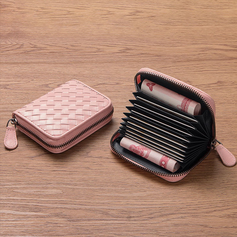 New Hand-Woven Card Holder Casual Fashion Zipper Pouch with Multi-Card Slots for Coins & Cards 2026