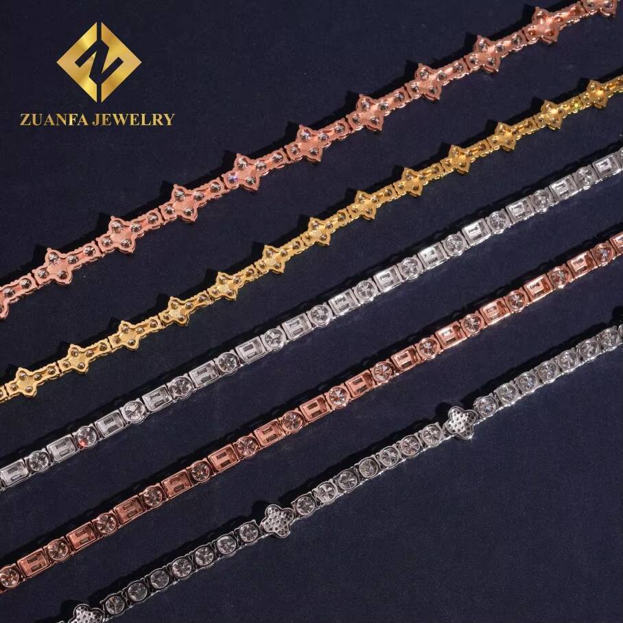 RTS Trendy Moissanite Tennis Necklace Collections Men Women Hip Hop 925 Silver Iced Out Cross Clover Tennis Moissanite Chain