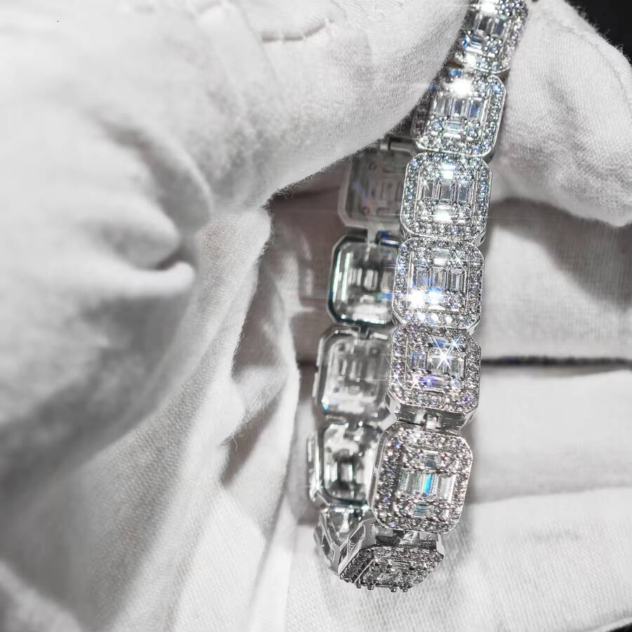 Fine Jewelry GRA D Color Moissanite Mens Cluster Baguette Tennis Square Bracelet With 925 Sterling Silver Pass Diamond Tester