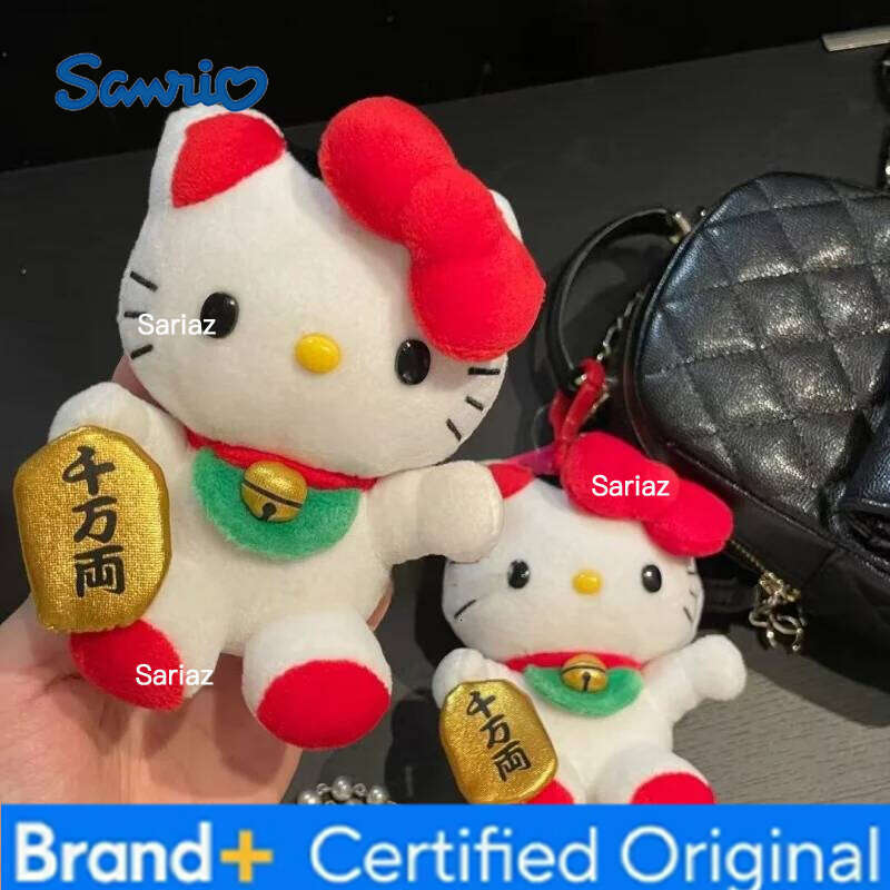 Sanrio Maneki-neko Hello doll Animal Plush knapsack Pendant Cartoon Lucky kitty Cat bag accessoires Ornament Gift H260121