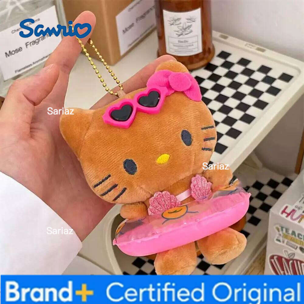 Sanrio Black Skin Swimming Ring Hello Keychain Summer Creative Kitty Cat Doll Bag Accessories Keychains Ornament H260121