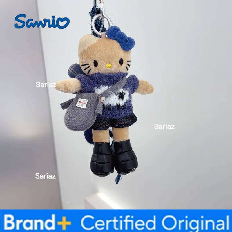 Sanrio Anime Hello Kitty blue sweater denim skirt black leather long-legged plush doll pendant kawaii keychain accessories holiday gift H260121