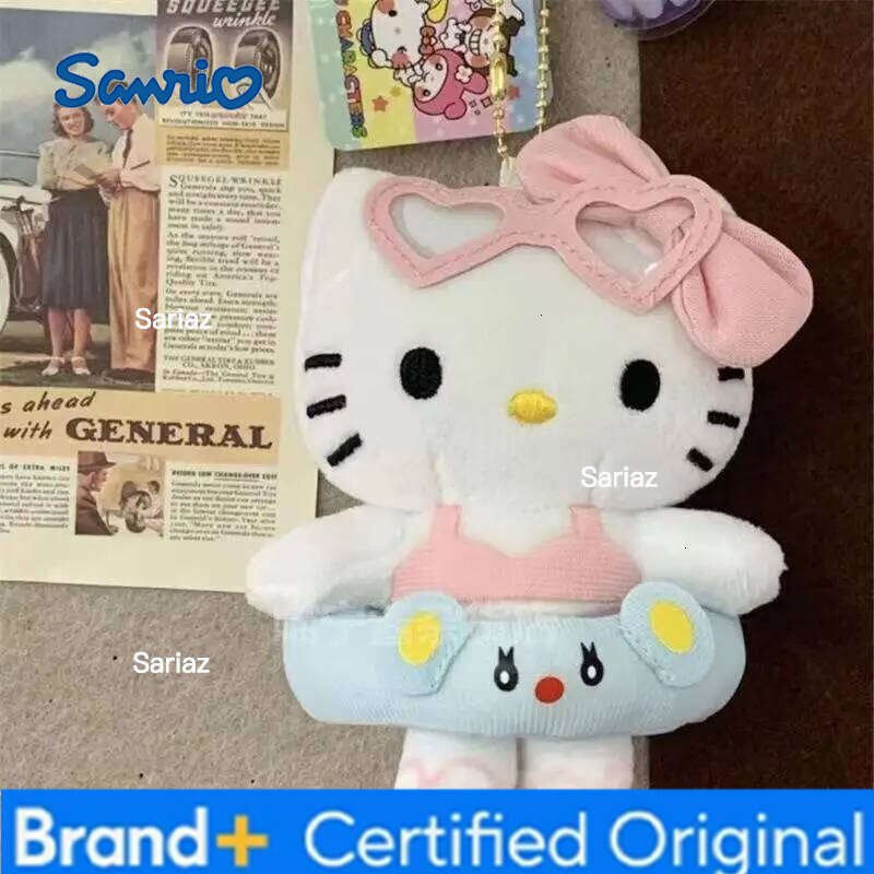 Sanrio Hello Kitty Cartoon Plush Doll Filling Keychain KT Cat Keyring Hawaii Swim Ring Series Dark Skin Toy Birthday Gift H260121