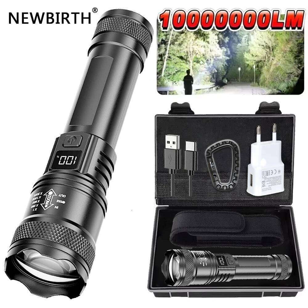 Rechargeable LED Flashlight Zoomable Torch with LCD Display 3 Modes Waterproof High Power Hand Light Outdoor Wilderness Camping Z260121