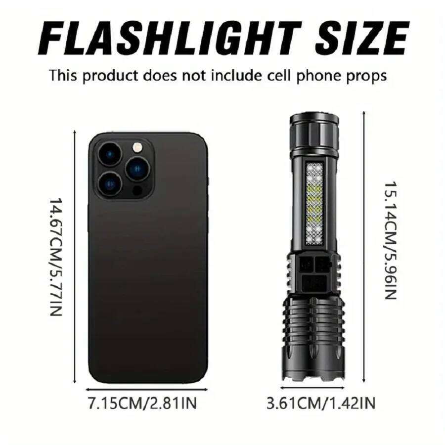 High Strong Power LED Flashlight With COB Light USB Rechargeable Zoomable Tactical Torch Waterproof Outdoor Camping Hiking Lamps Z260121
