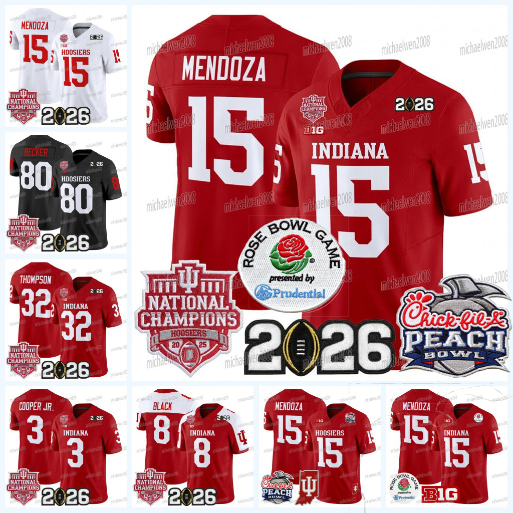 Custom Indiana Hoosiers 2026 Nationals Champions Final Patch Football Jersey Fernando Mendoza Rust Born Kaelon Black Omar Cooper Jr. Roman Hemby