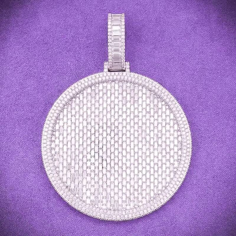 Hip Hop Mens 925 Sterling Silver Iced Out VVS Baguette Moissanite Fine Jewelry Diamond Tester Passd Face Circle Pendant Charms