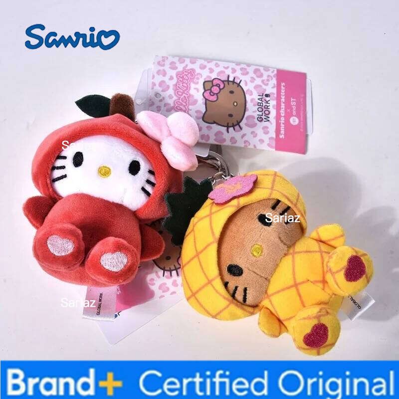 Sanrio NEW Fruit Headgear Hello pineapple dark skin Sunny Plush toys Keychains Cotton Kitty cat Bag Pendant Stuffed Accessories H2601211
