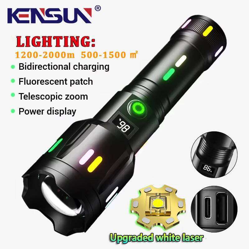 High Power Spotlight Long Range LED Flashlight With Luminous StripsTail Glass breaker Zoomable Torch For Camping Emergency Z260121
