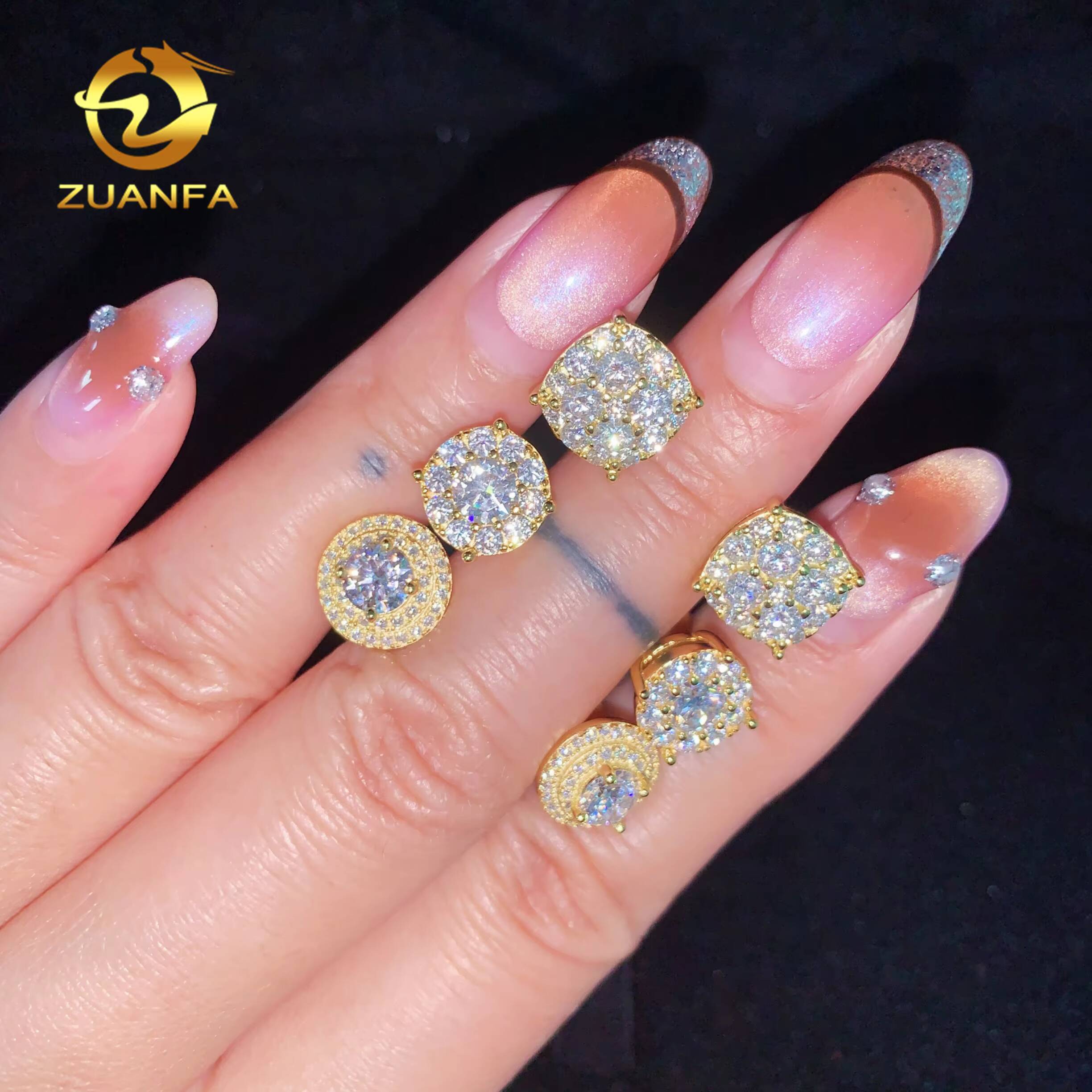 Flashy Big Stone Moissanite Earrings Hoops Drop Earrings Cross Real Gold Plate 925 Hip Hop Jewelry GRA Certificate