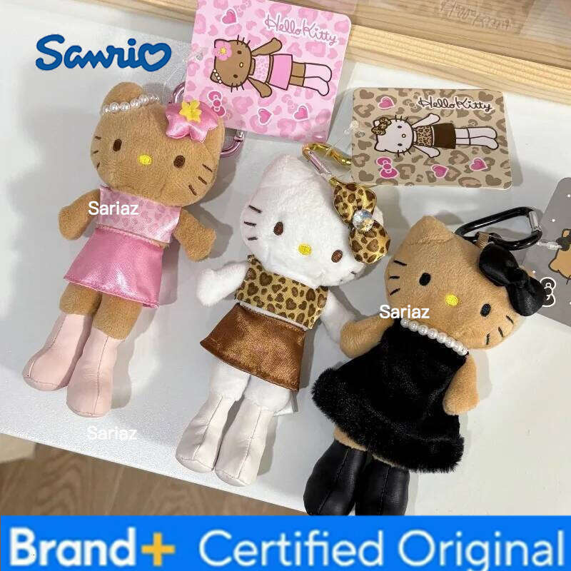 Sanrio s Hello Kitty Leopard Print Black Dress Fashion Plush Toy Keychain Sweet Kitten Decoration Bag Pendant Gifts H260121