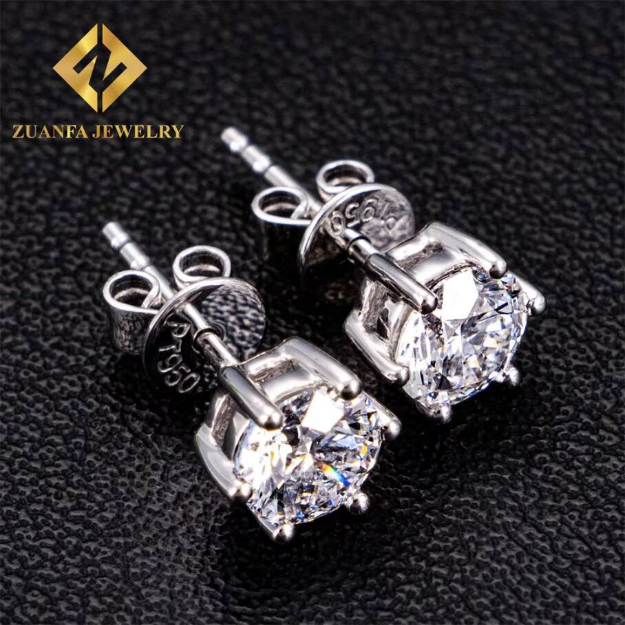 Zuanfa Jewelry Women Stud Iced Out 05ct Round Brilliant Cut Push Back Real 18K White Gold D VS1 Diamond Fine Jewelry Earrings