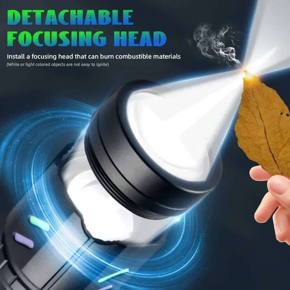 Bright LED White Laser Flashlight By 26650 Battery Zoom Tactical Torch with Ignition Lens for Outdoor Camping Emergency Lantern Z260121