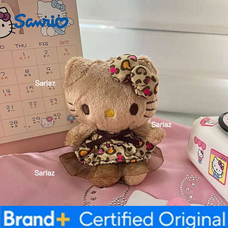 Sanrio Kawaii Hello Kitty 12cm Cartoon leopard print doll backpack pendant Anime Girl's heart Cute Keychain toys Girls gift H260121