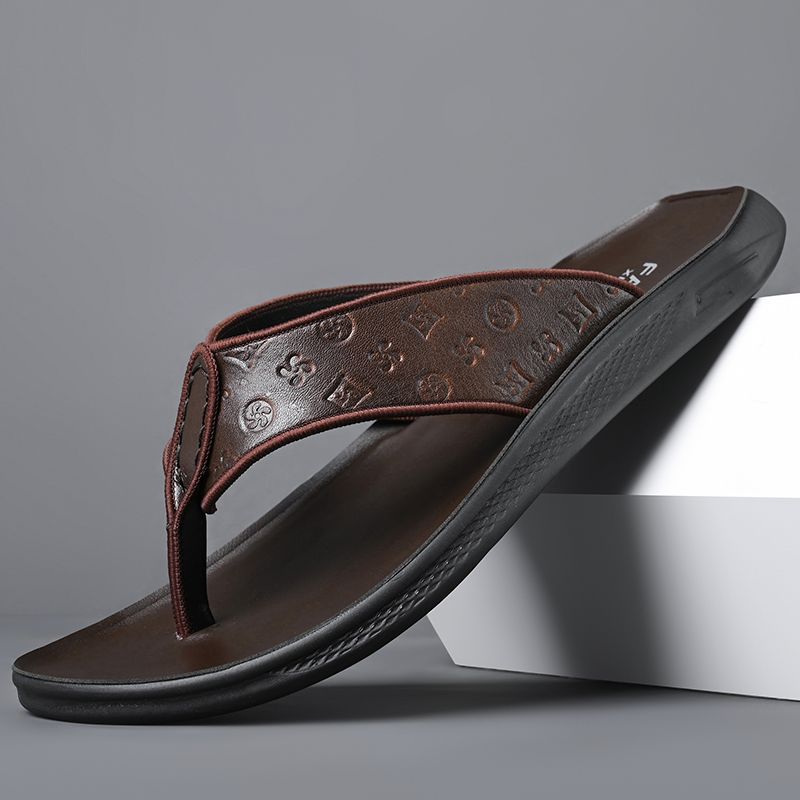 2026 Summer New Embossed Design Casual Trend Anti Slip Men Flip Flops High Quality Beach Versatile Slippers Size 38-44 Free Shipping Black Brown