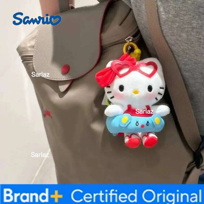 Sanrio Hello Kitty Cartoon Plush Doll Filling Keychain KT Cat Keyring Hawaii Swim Ring Series Dark Skin Toy Birthday Gift H260121