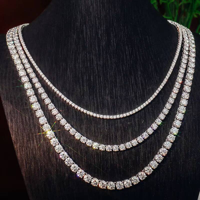 Wholesale Factory High-quality Tennis Chain 3mm 4mm 5mm 925 Sterling Silver Laboratory VVS Hip-hop Silica Necklace
