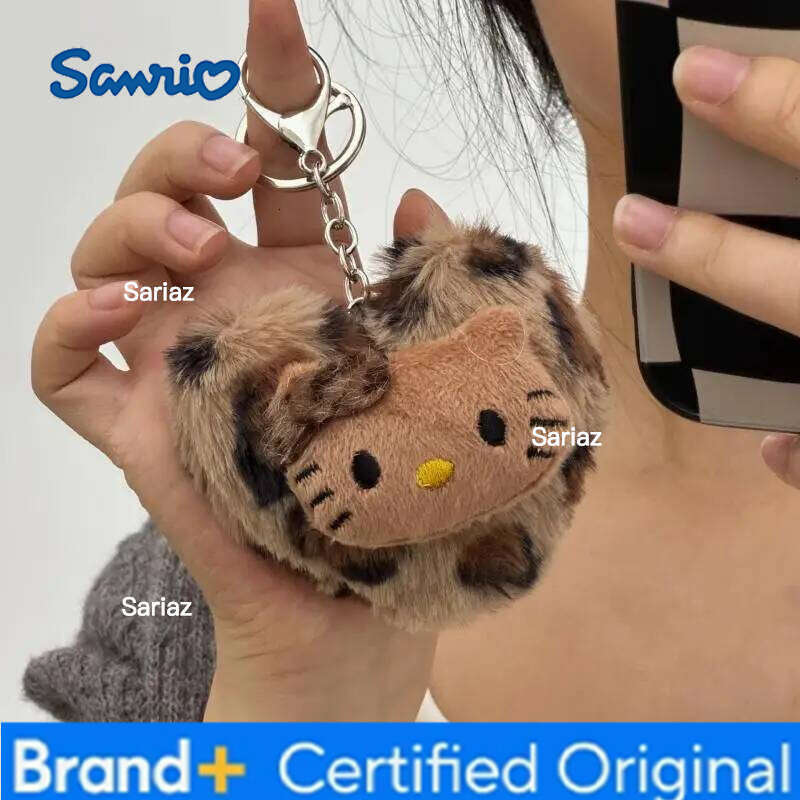 Sanrio Cartoon Hello Kitty Fashion Bag Retro Leopard Doll Pendant Kawaii Anime Toy Keychains Accessories Keyring Christmas Gift H260121