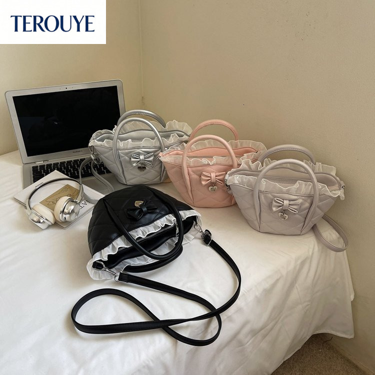 TEROUYE Korean style niche quilted design women s handbag autumn and winter new cute and sweet Y K style shoulder bag bow style Luxury bag
