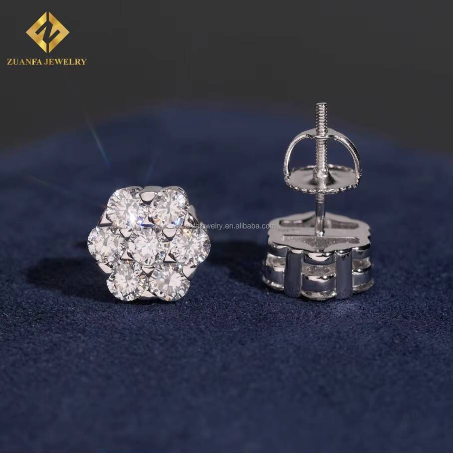 IGI Certificate 95mm Iced Out 925 Sterling Silver Lab Grown Diamond HPHT Honey Comb Setting Round Stud Earrings Screw Back Man