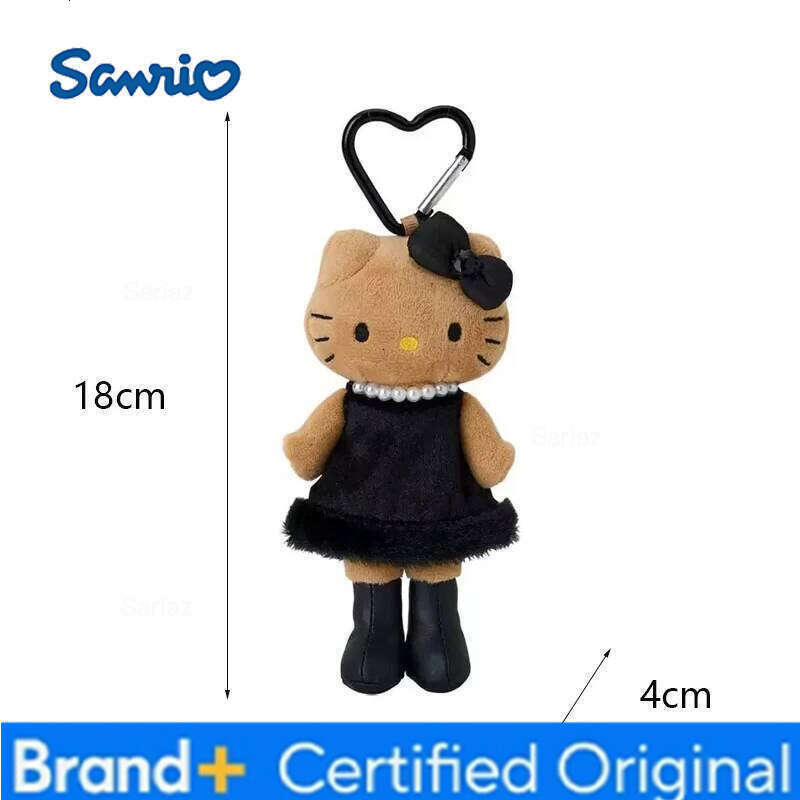 Sanrio Leopard Print Black Heart-Shaped Buckle Long Legs Hello Kitty Pendant Keychain Bag Girl Gift Birthday Present H260121