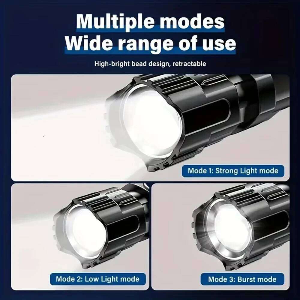 Rechargeable LED Flashlight Zoomable Torches Handheld 3 Modes Waterproof High Power Hand Toch Light Outdoor Wilderness Camping Z260121