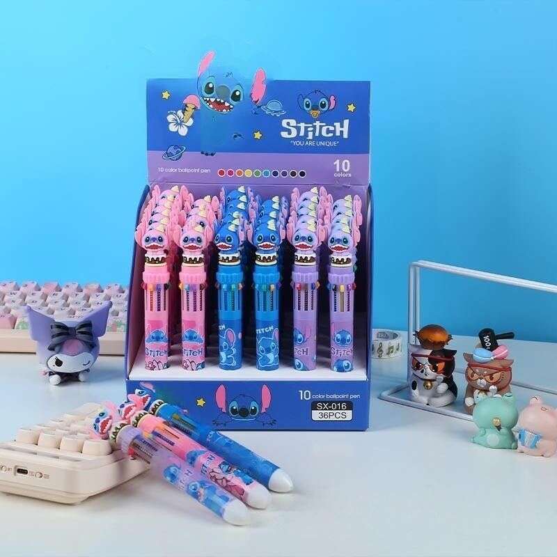 Disney 12/36pcs Cartoon Stitch Doll 10 Colors Ballpoint Pen Lilo Stitch Cute Gel Pen Student Supplies Tools Stationery Wholesale H251220