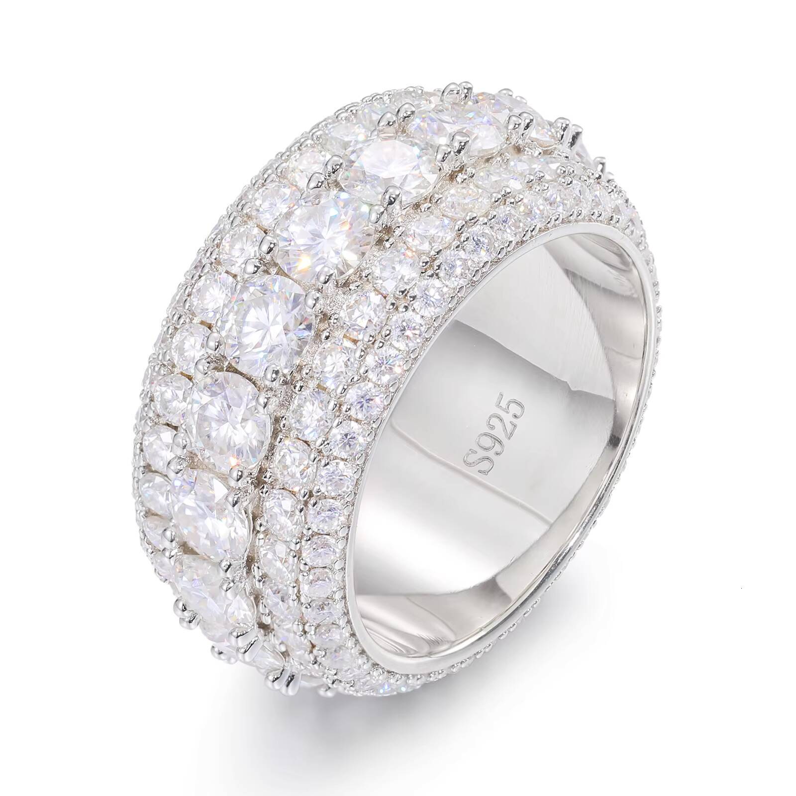Iced Out Moissanite Diamond Ring Band 925S Plated Yellow K Gold Material VVS Diamond Finger Eternal Cuban Ring for Hip Hop Men