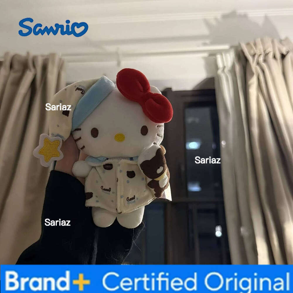 Sanrio Hugging A Little Bear Goodnight Pajamas Kitty Bag Decoration Cute Cartoon Plush Toy Doll Backpack Hanging Ornament Gifts H2601211